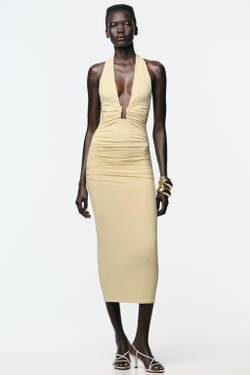 ZARA ПЛАТЬЕ ХАЛТЕР ИЗ ПОЛИАМИДА, ЖЕЛТЫЙ