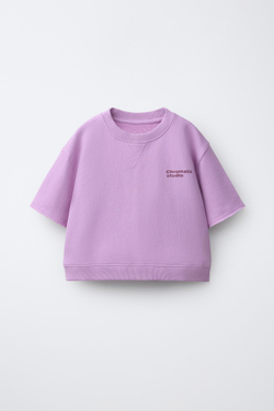 ZARA ФУТБОЛКА ИЗ ФУТЕРА, СВЕТЛАЯ МАЛЬВА