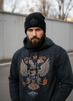 Шапка чёрная LEGENDA с серой руной вышивкой Тейваз