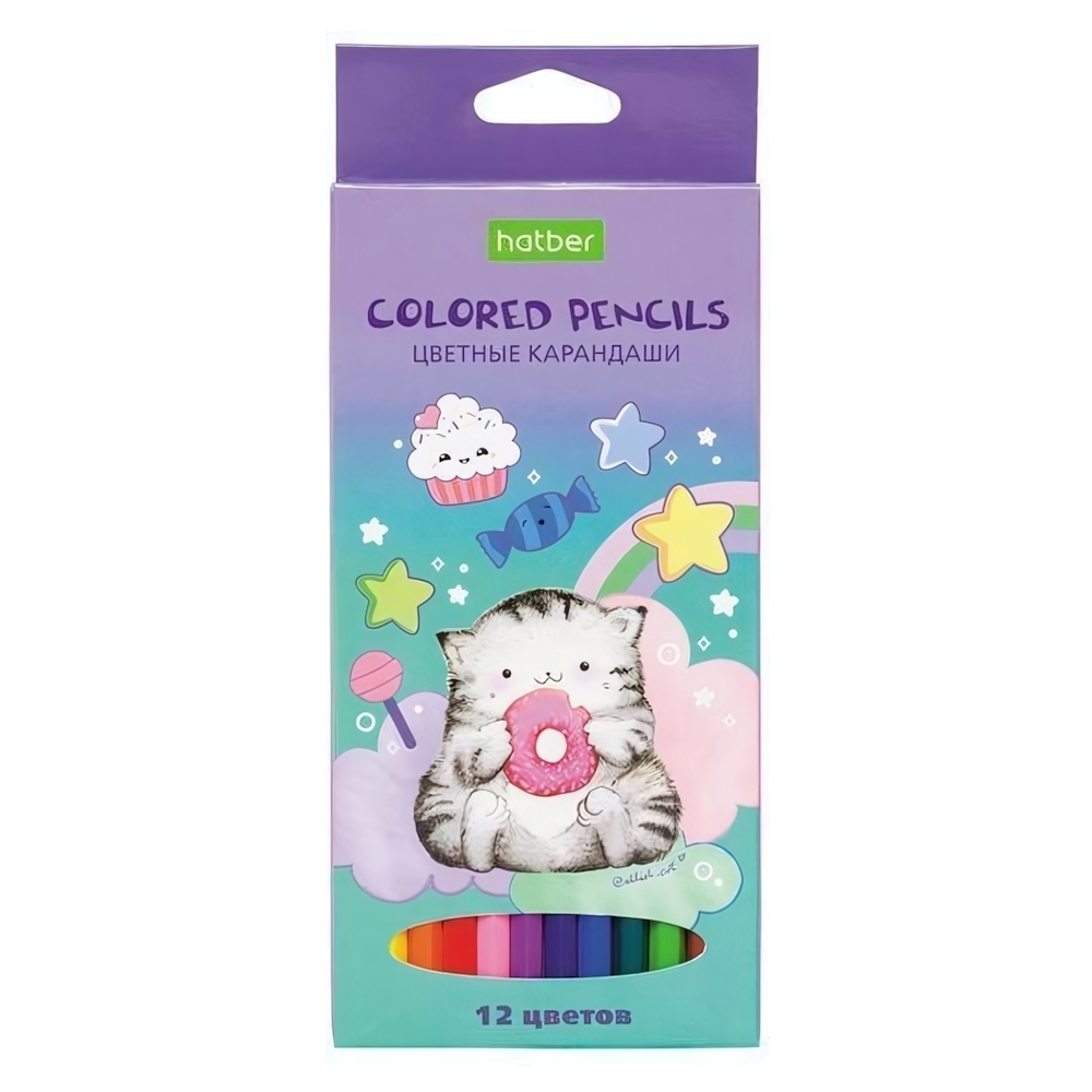 Карандаши цветные "ECO" 12 цв. серия -Приключения кота Пирожка- заточен. CS_066356 (Хатбер)