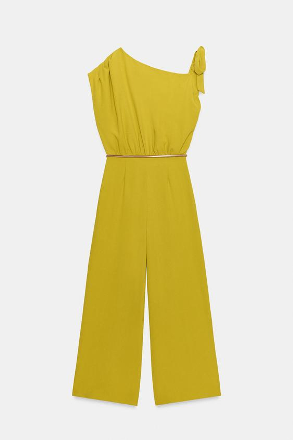 ZARA КОМБИНЕЗОН С АСИММЕТРИЧНЫМ РУКАВОМ И ПОЯСОМ, ОЛИВКОВЫЙ