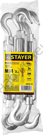 STAYER DIN 1480 М14, талреп крюк-крюк, 3 шт (30525-14)