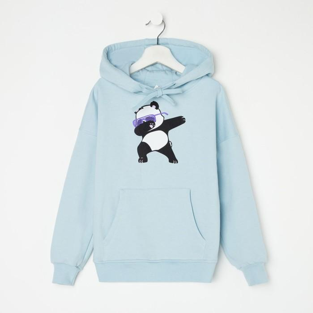 Толстовка для девочек футер с начёсом, голубой/панда, р.122 7430499 (RADI)