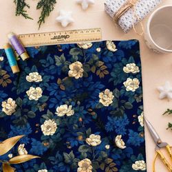 Ткань премиум габардин ночная цветочная сюита