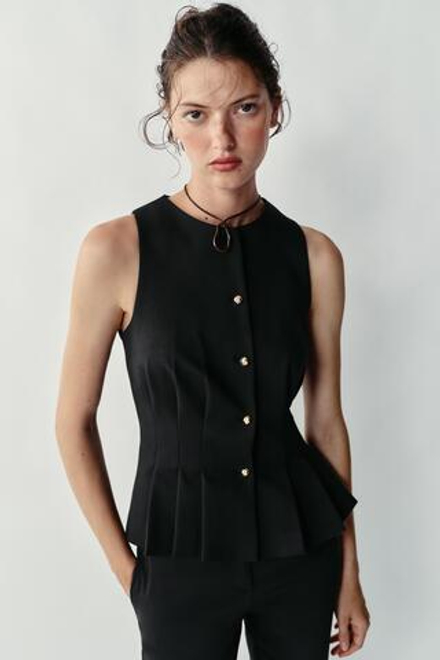ZARA ЖИЛЕТ СО СКЛАДКАМИ, ЧЕРНЫЙ