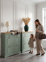 Обувница для прихожей, 87х21х97, Неаполь, тумба для обуви в прихожую, 2 двери 1 ящик, сосна, зеленый эвкалипт, Dipriz