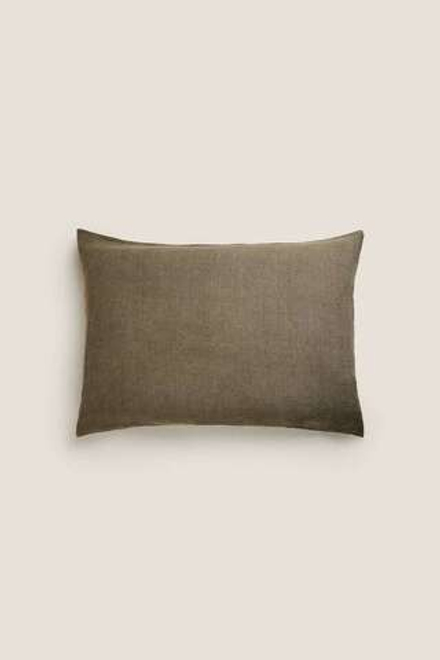 ZARA HOME ЛЬНЯНОЙ ЧЕХОЛ ДЛЯ ДЕКОРАТИВНОЙ ПОДУШКИ XXL, ХАКИ
