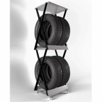 Черный двухъярусный стеллаж для вертикального хранения широких колес до 320 мм, передвижная система для гаража.