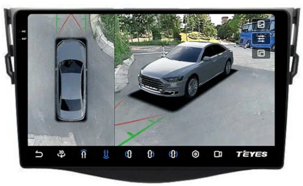 Магнитола для Toyota RAV4 30 2005-2012, Vanguard (рамка 9) - Teyes CC3-2K-360 на Android 10, 2K QLED, 6Гб+128Гб, CarPlay, 4G SIM-слот, 4 камеры в комплекте