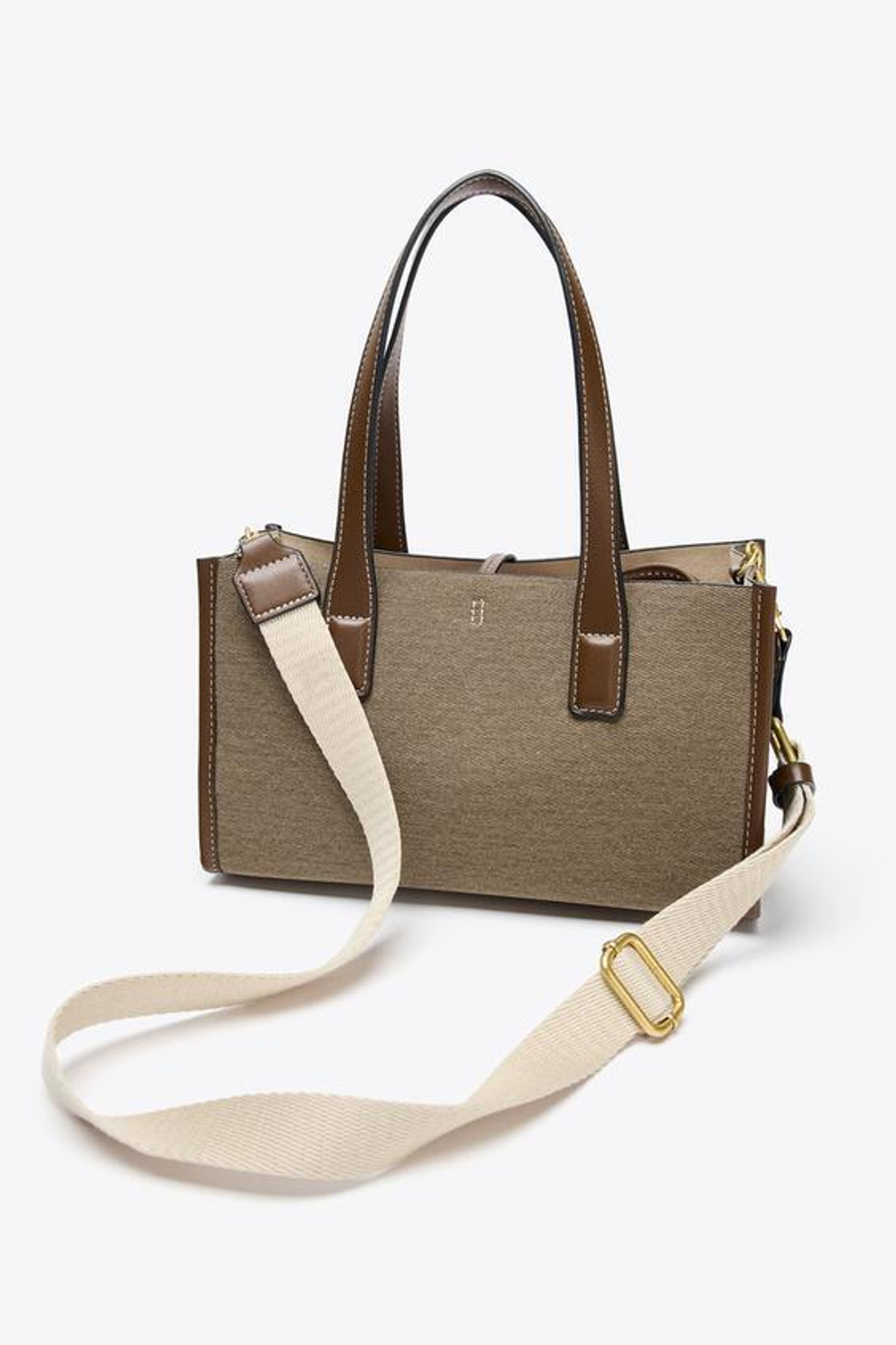 ZARA ТКАНАЯ СУМКА-ШОПЕР, СЕРО-КОРИЧНЕВЫЙ