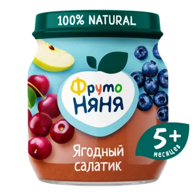 Фрутоняня пюре фрук Ягодн Салатик 100г с 5 месяцев