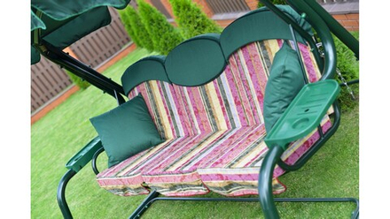 Качели садовые OLSA 3-х местные Мастак(каркас зеленый, м/э разноцветный рис.полоска)2 уп.