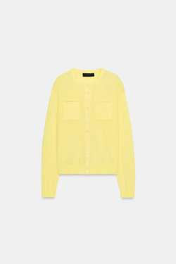 ZARA КАРДИГАН ИЗ ШЕРСТИ С НАКЛАДНЫМИ КАРМАНАМИ, СВЕТЛО-ЖЕЛТЫЙ