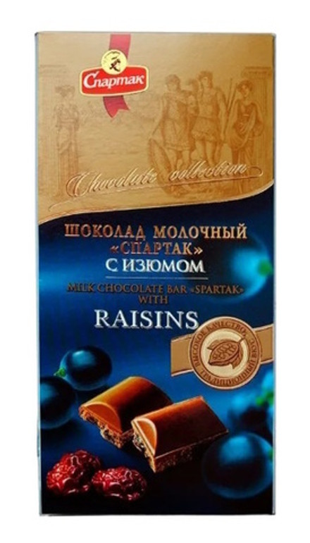 Шоколад молочный с изюмом 90г. Спартак