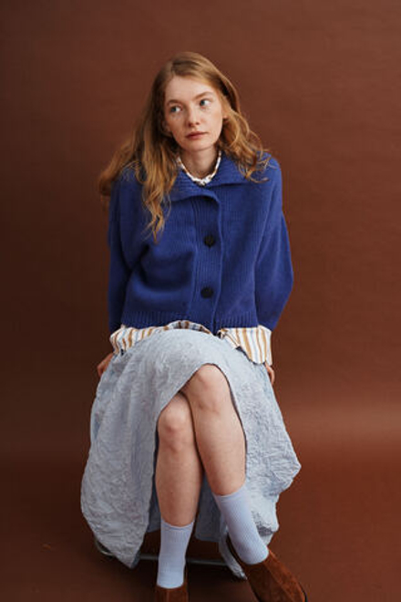 Юбка из жатки голубого цвета