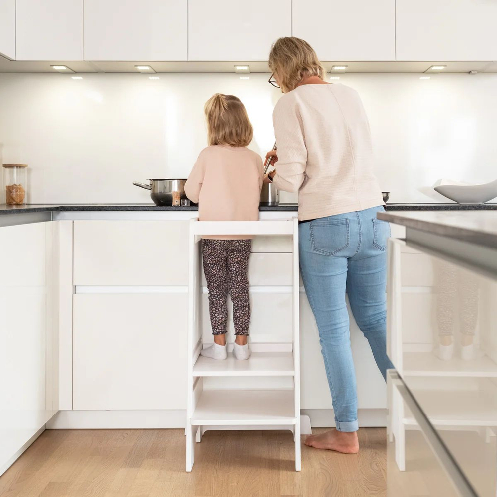 Стульчик детский 50х87х45, Тадео, переносной, степ-стул с ручками, стул для детей высокий, фанера из березы, белый воск, Dipriz