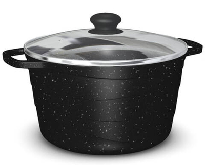 Кастрюля алюминиевая антипригарная 4 л NEVA GRANITE со стеклянной крышкой, высота стенки 136 мм