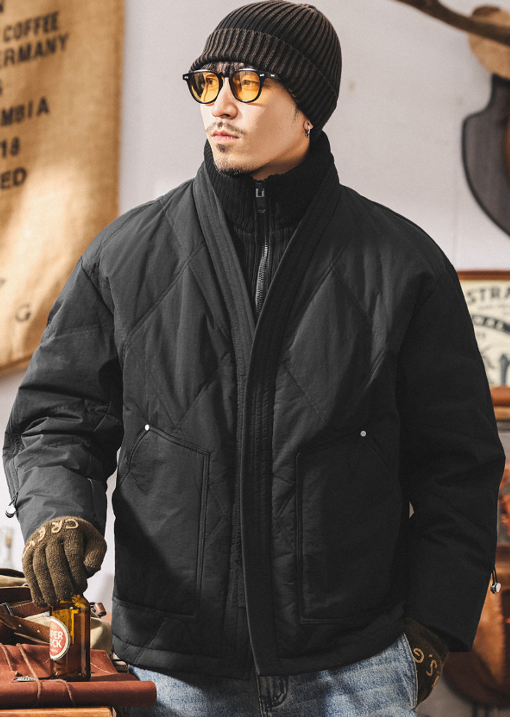 Легкая осенне-зимняя модная брендовая теплая куртка с воротником шалька и отстёгивающимся трикотажным воротником