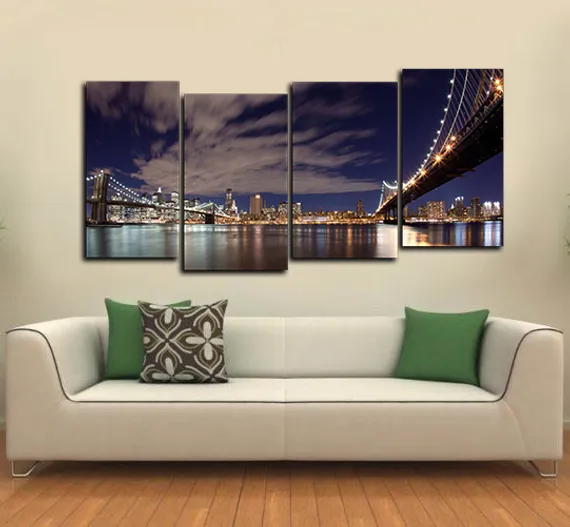 Модульная картина "Ночной Бруклинский мост "