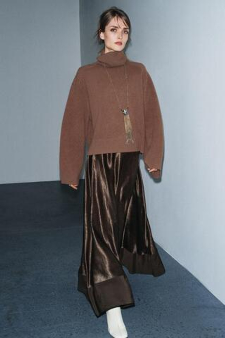 ZARA АТЛАСНАЯ ЮБКА МИДИ ZW COLLECTION LIMITED EDITION, КОРИЧНЕВЫЙ