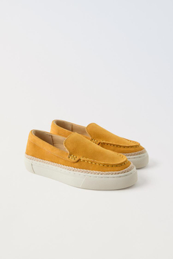 ZARA ЗАМШЕВЫЕ ЛОФЕРЫ, ГОРЧИЧНЫЙ