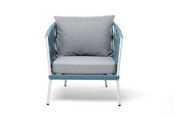 "Диего" кресло плетеное из роупа, каркас алюминий светло-серый (RAL7035) муар, роуп бирюзовый круглый, ткань светло-серая