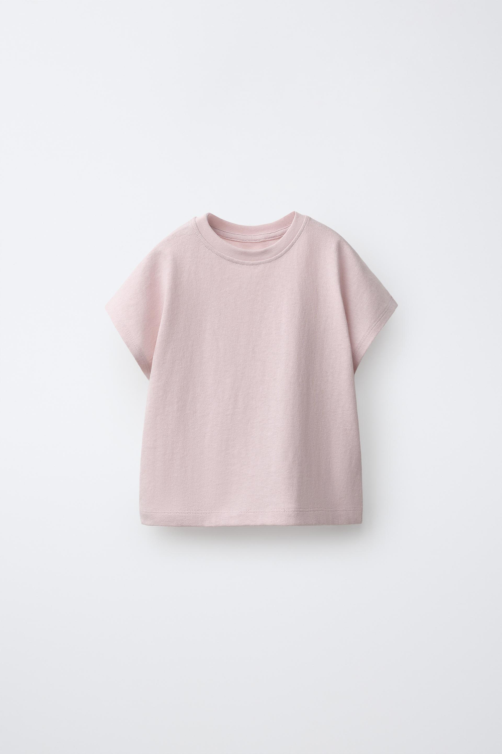 ZARA ОДНОТОННАЯ ФУТБОЛКА, БЛЕДНО-РОЗОВЫЙ
