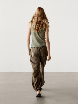 Massimo Dutti Топ с горловиной в рубчик и бретелями, зеленый