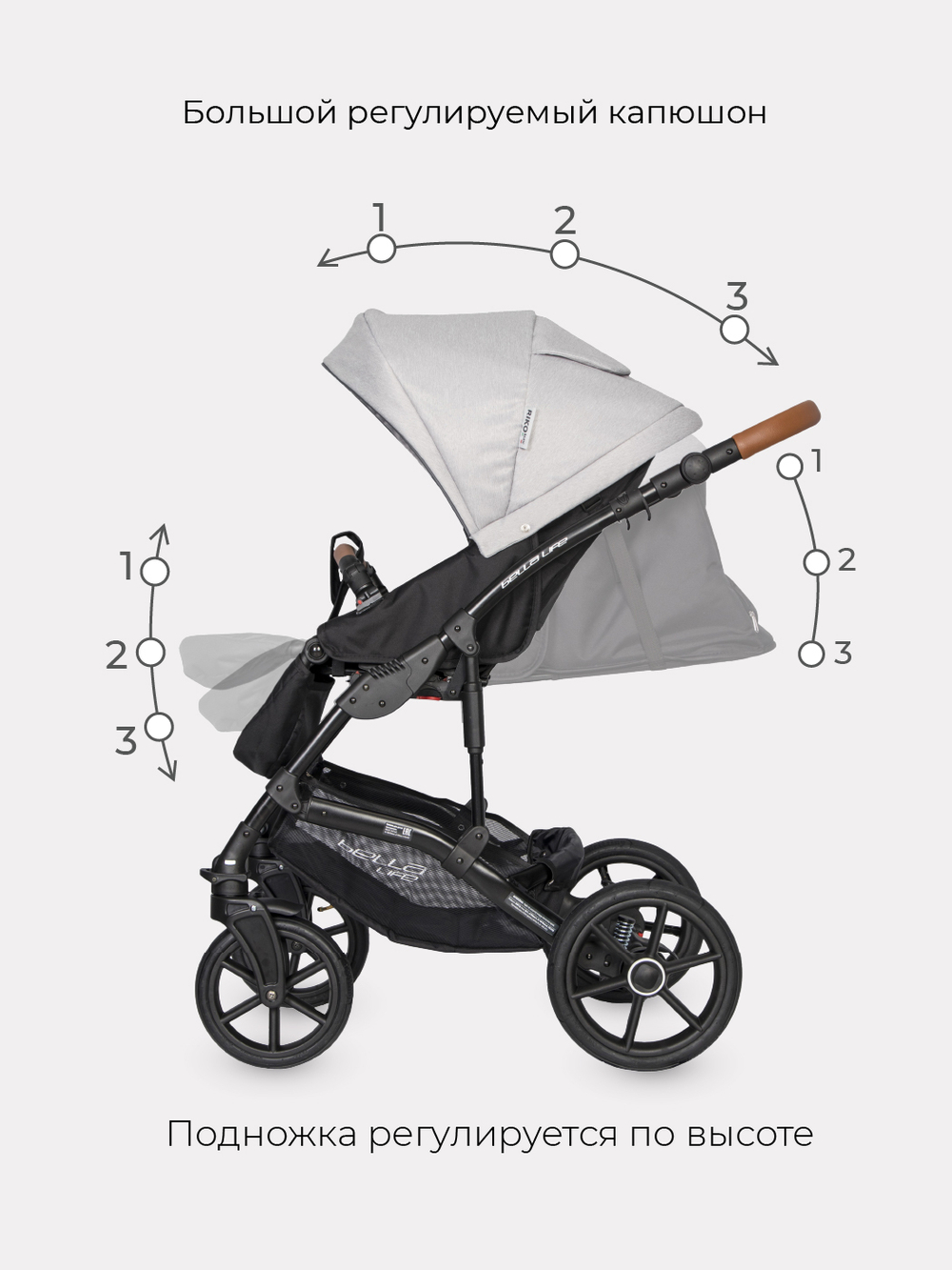 Коляска  BELLA LIFE (2 в 1) (RIKO BASIC) 01 Grey Fox (серый)