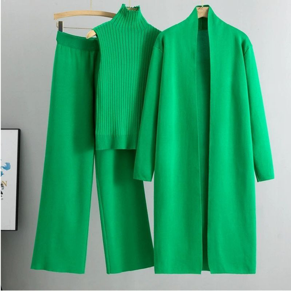 Женский комплект-тройка: кардиган, топ и брюки