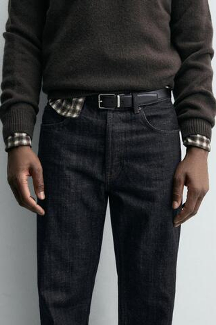 ZARA ДВУСТОРОННИЙ КОЖАНЫЙ РЕМЕНЬ, ЧЕРНЫЙ