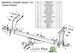 Фаркоп(прицепное) Лидер-Плюс для MAZDA BT-50 2007- , B2500 1996-2007, FORD RANGER 2006-2012 (паспорт и сертификат в комплекте)(без электрики)M305-FC