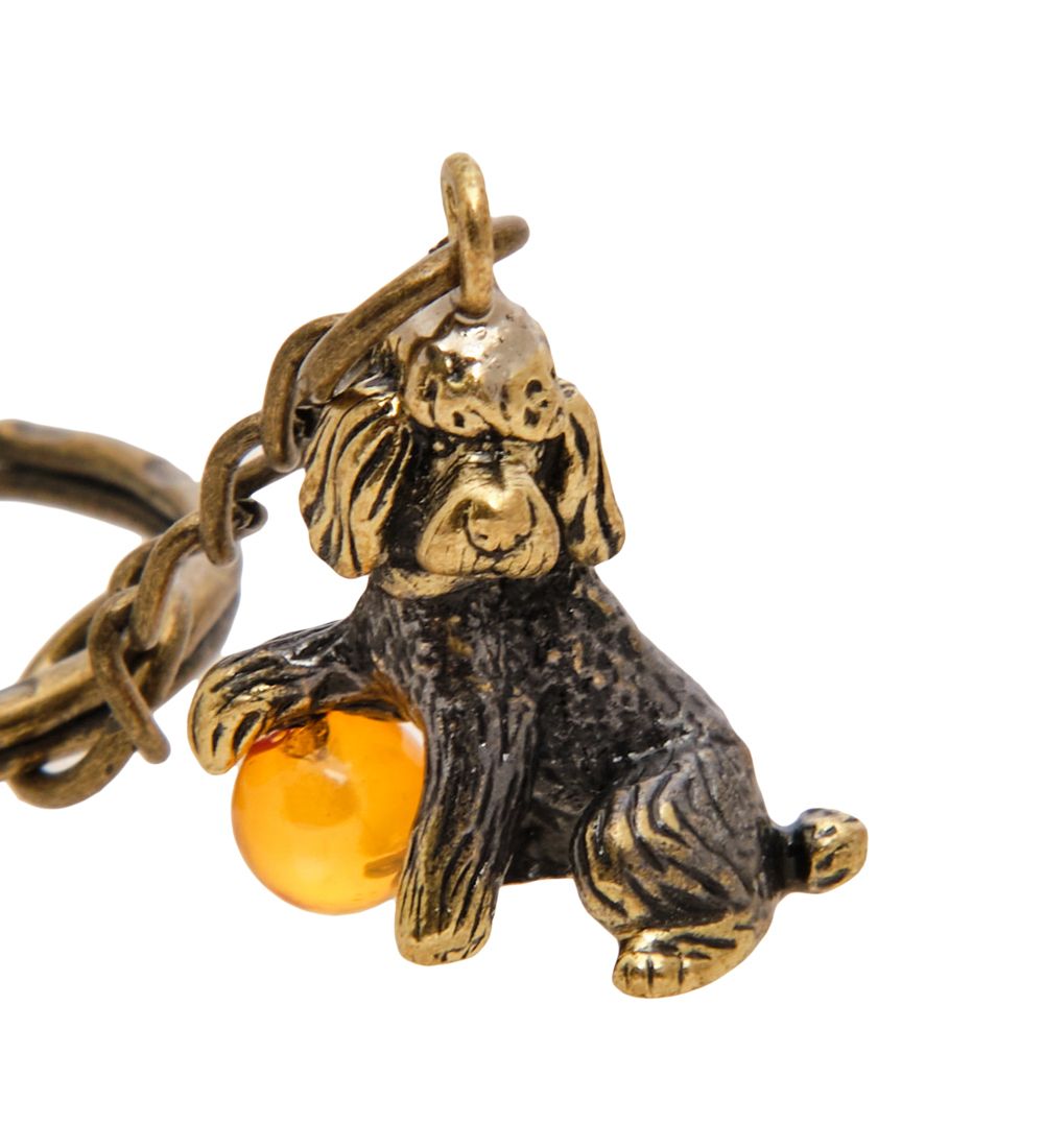 AM-2874 Брелок «Пудель с мячиком» (латунь, янтарь)
