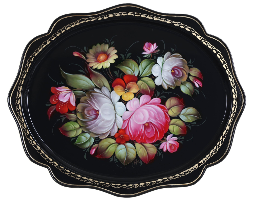 Жостовский поднос декоративный, размер 38х30 см (A15), металлический