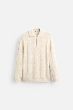 ZARA ПОЛО ИЗ РЕЛЬЕФНОЙ ТКАНИ БУКЛЕ, ЭКРЮ