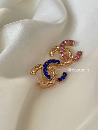 Пуговицы Шан. Золотые Синие Лого 19 мм жемчуг/стеганые