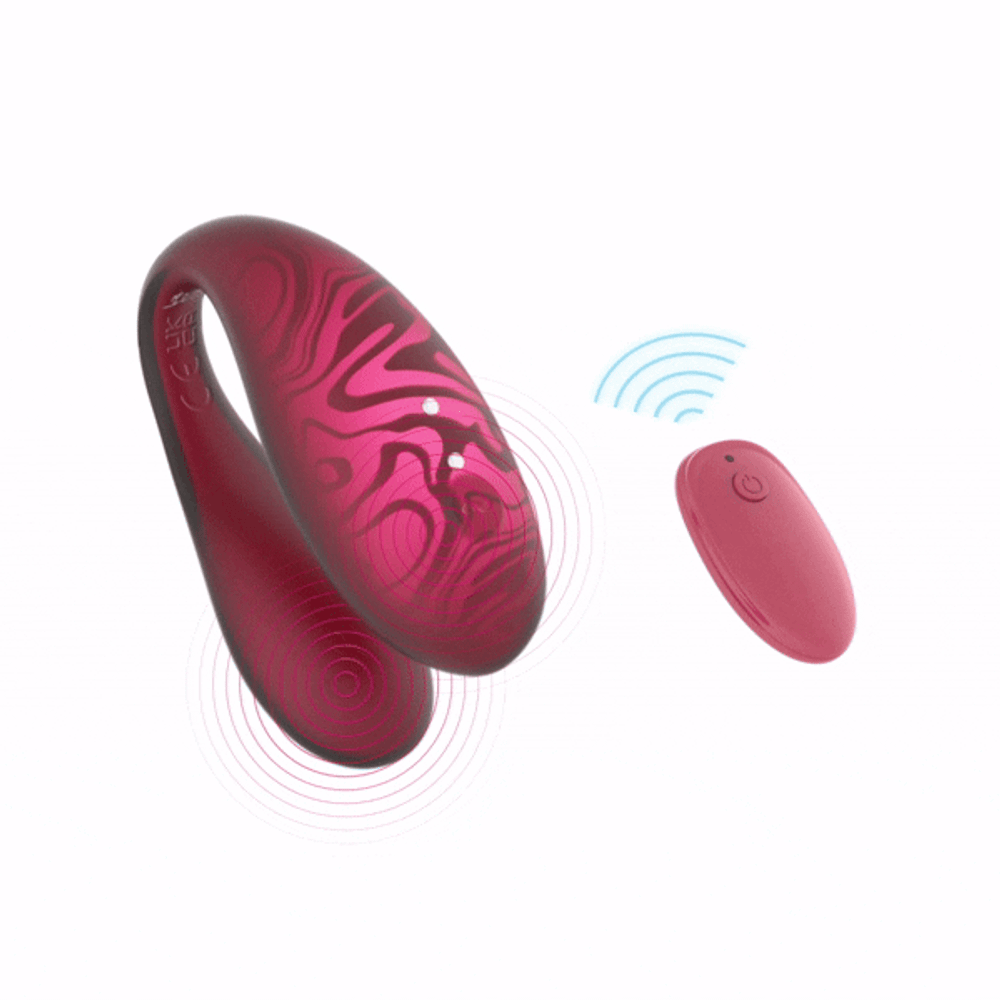Красный вибромассажер 8см для пар с пультом ДУ и управлением через приложение Amovibe Twin+ Red