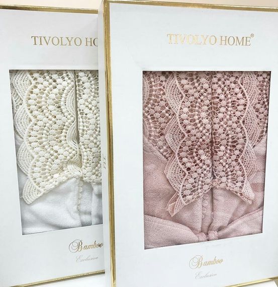 BAMBOO пудра махровый женский халат и полотенце Tivolyo Home Турция