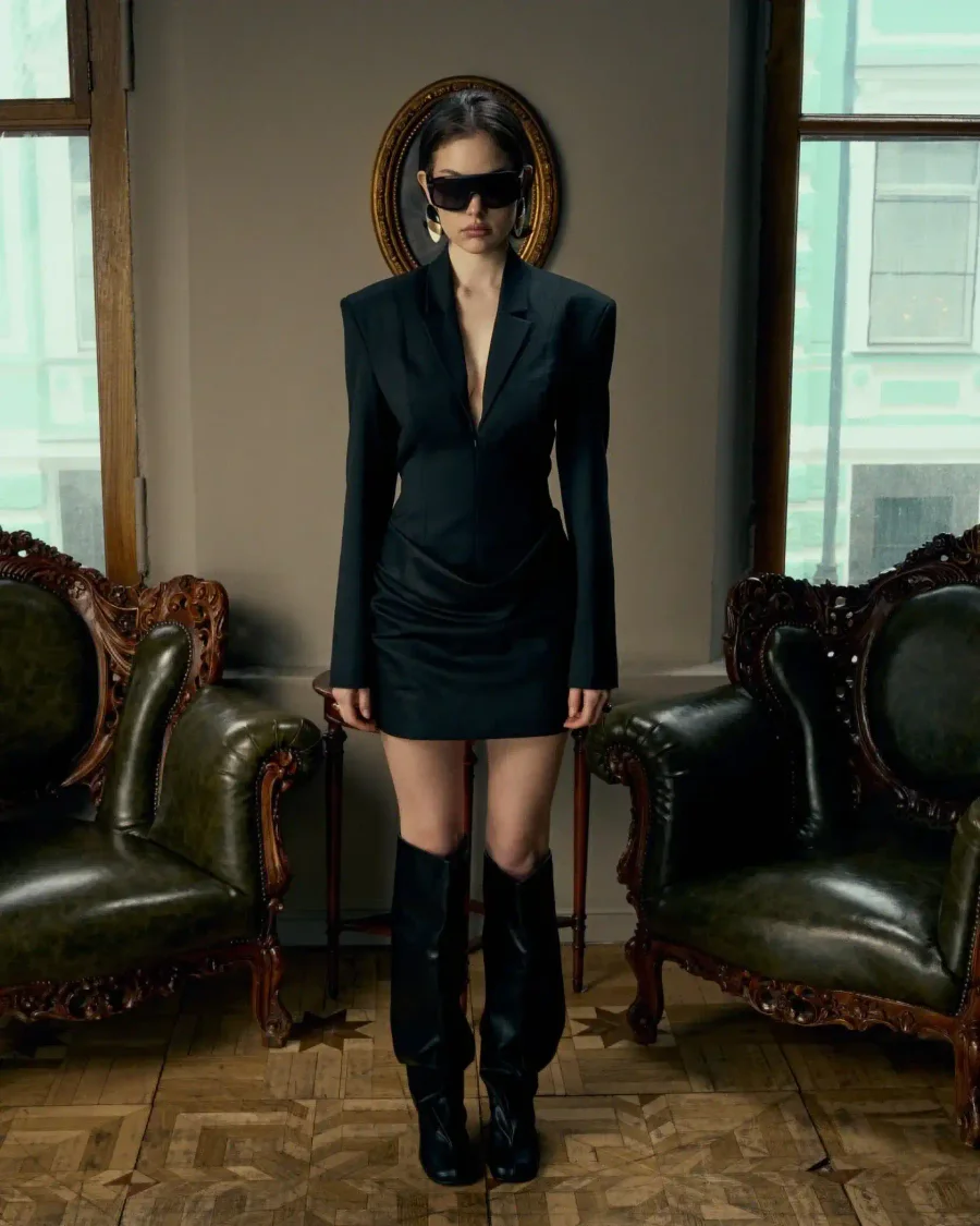 Платье-жакет с драпировкой, Черный