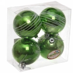 Новогодние шары 6 см (набор 4 шт) «Снежные нити», салатовый/белый