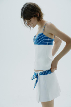 ZARA ЮБКА-ШОРТЫ В ПОЛОСКУ С ПЛАТКОМ, БЕЛЫЙ