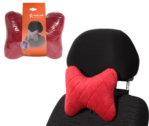 Подушка - подголовник (косточка) Airline алькантара ткань 1 шт. красная ASP-B-04