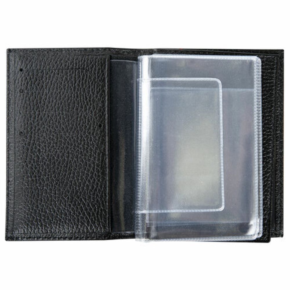 Обложка для автодокументов и паспорта натуральная кожа флоттер, "DOCUMENTS", черная, BRAUBERG 238193