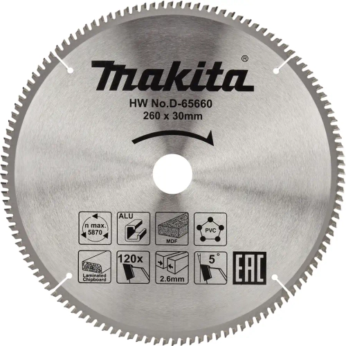Пильный диск универсальный 260x30x2.6/1.8x120T Makita D-65660