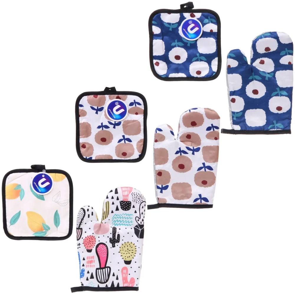 Прихватка в наборе с прихваткой-варежкой «Цветы», 25,5*15,5 см и 17*17 см, микс