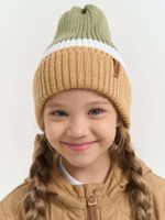 Шапка тыква из смесовой шерсти однослойная Колор блок "Песок"