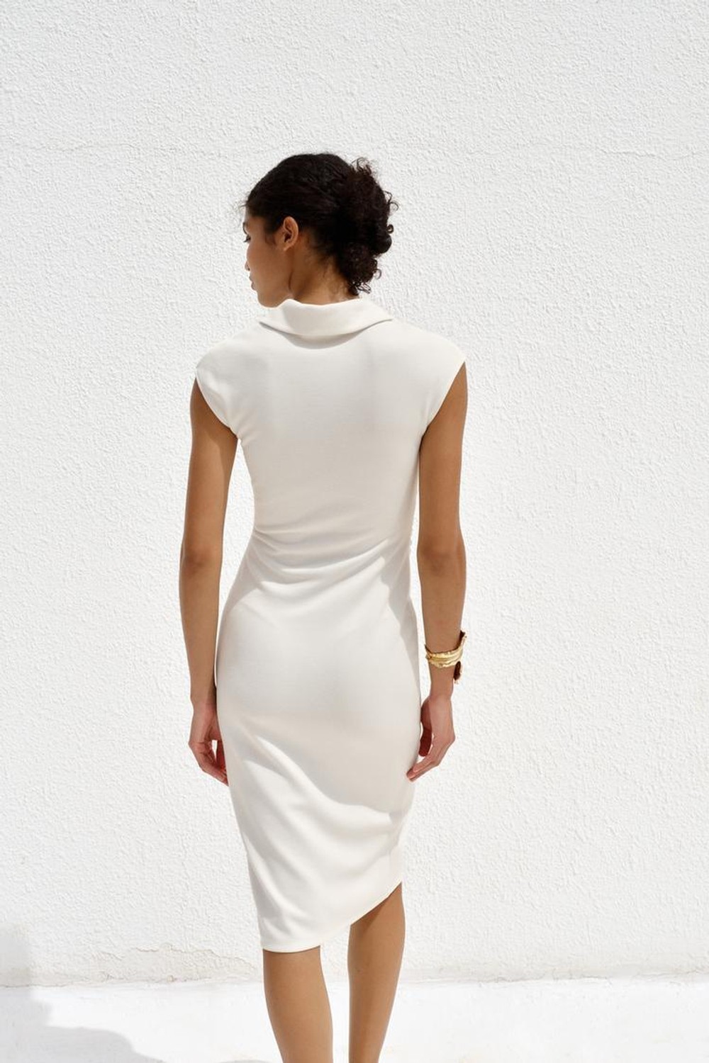 ZARA ПЛАТЬЕ-РУБАШКА ИЗ ПИКЕ, ЖЕЛТОВАТО-БЕЛЫЙ