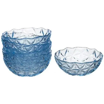 Набор стеклянных салатников 6шт 13см «Эстрелла» голубой 10543BL