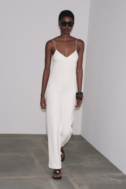 ZARA ДЛИННЫЙ КОМБИНЕЗОН ИНТЕРЛОК, БЕЛЫЙ