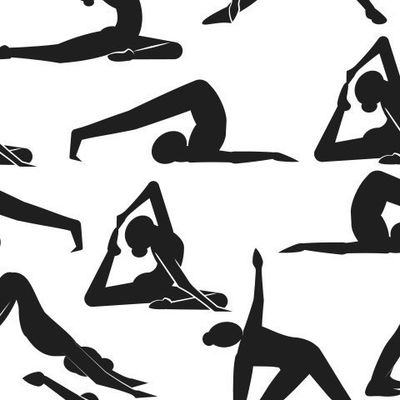 узор с черными женскими силуэтами в позе йоги